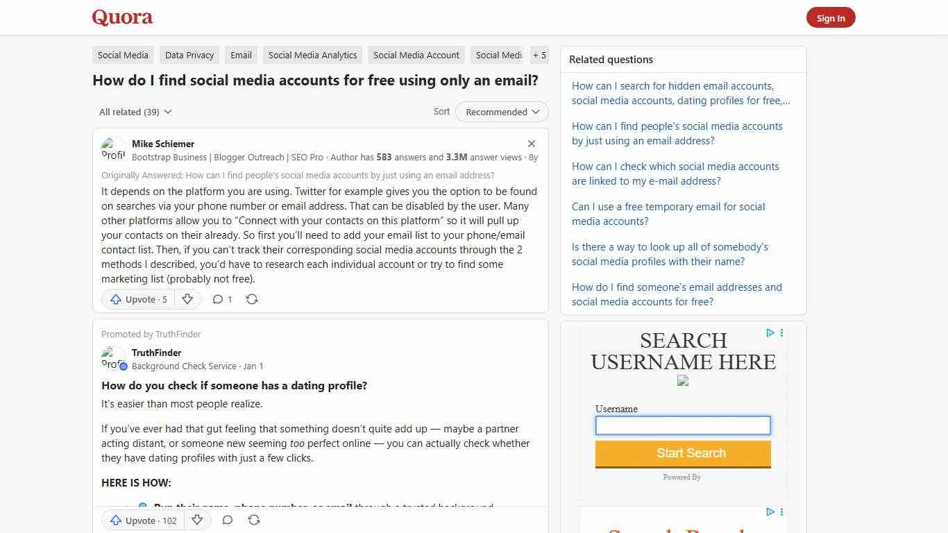 How to find social media accounts for free using only an email - Quora